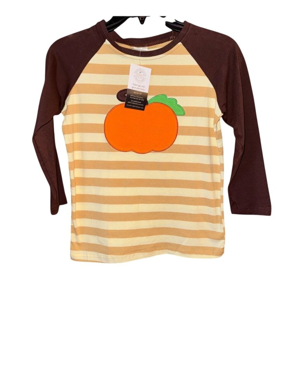 Pumpkin Applique Brown & Beige Striped Raglan Long Sleeve Shirt 2XL